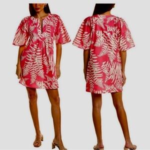 FLORA BAE, NEW YORK. NWT. Stefanie Cotton Shift Dress -Pink w/ Tropical Print XS
